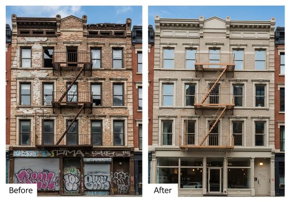 Before and After. Building facade repair contractors masonry repair